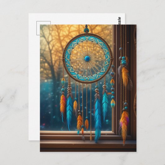 Sinaasappel en Blue Dreamcatcher in een venster Briefkaart (Voorkant / Achterkant)