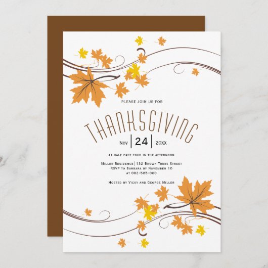 Sinaasappel en bruine esdoornbladeren vallen op Th Kaart (Voorkant / Achterkant)