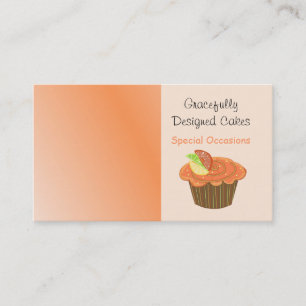 Sinaasappel en bruine fruitcupcake visitekaartje