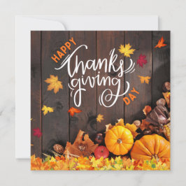 Sinaasappel en bruine rustieke Prettig Thanksgivin Feestdagenkaart