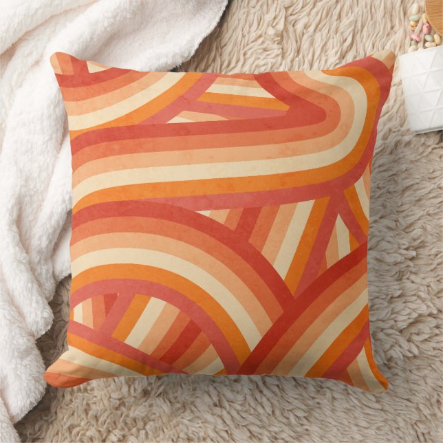 Sinaasappel en Cream Retro Rainbow Stripes Pattern Kussen (Deken)