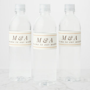 Sinaasappel en Crème Monogram Herfstbruiloft Waterfles Etiket