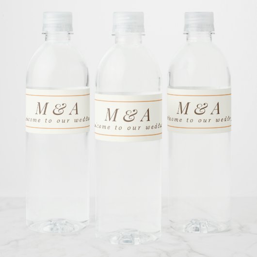 Sinaasappel en Crème Monogram Herfstbruiloft Waterfles Etiket (Flessen)