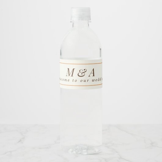 Sinaasappel en Crème Monogram Herfstbruiloft Waterfles Etiket (Voorkant)