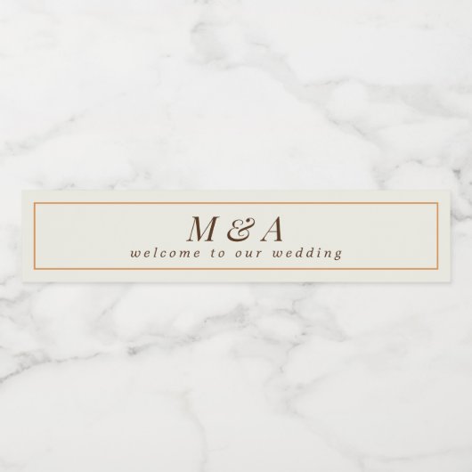 Sinaasappel en Crème Monogram Herfstbruiloft Waterfles Etiket (Enkel label)