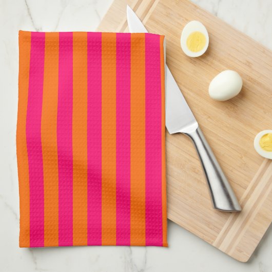 Sinaasappel en Fuchsia Stripe Theedoek (Quarter Fold)