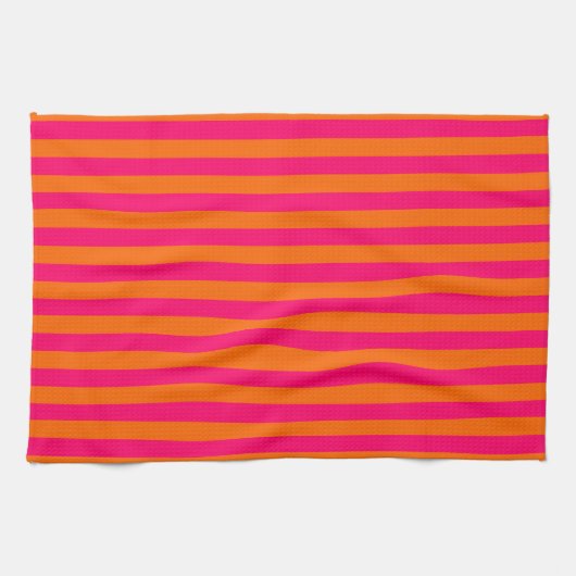 Sinaasappel en Fuchsia Stripe Theedoek (Horizontaal)