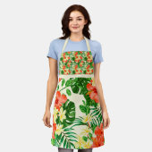  Sinaasappel en Geel Bloemen Gemengde Print Schort (Gedragen)