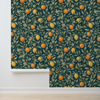 Sinaasappel en Gele Citrus Tak Patroon Behang