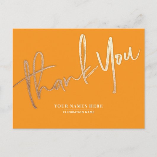 Sinaasappel en goud Dank u Elegant Universal Briefkaart (Voorkant)