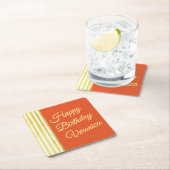 Sinaasappel en Goud Personaliseren Verjaardag Loo Vierkante Kartonnen Onderzetter (Insitu)