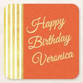 Sinaasappel en Goud Personaliseren Verjaardag Loo Vierkante Kartonnen Onderzetter (Voorkant)