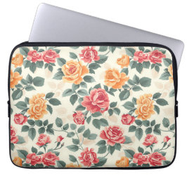 Sinaasappel en Goud Roos Bloemen Laptop Sleeve