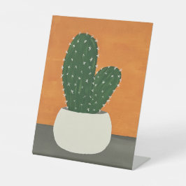 Sinaasappel en grijs Acryl Potted Cactus Reclamebord Met Voetstuk