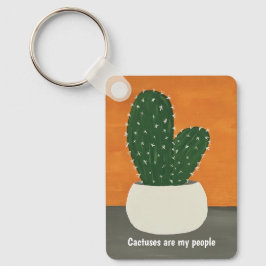 Sinaasappel en grijs Acryl Potted Cactus w/text Sleutelhanger