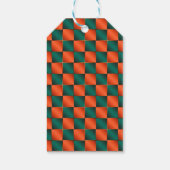 Sinaasappel en groen glanzend schaakbord cadeaulabel (Achterkant)