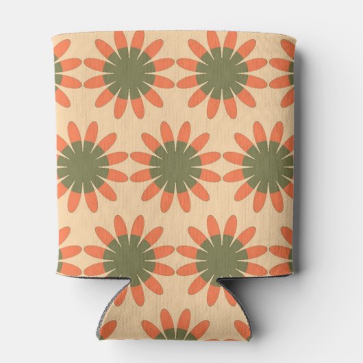 Sinaasappel en Groen Retro Bloempatroon Blikjeskoeler (Achterkant)