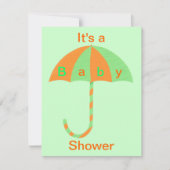 Sinaasappel en Groene Paraplu Baby Douche Uitnodig Kaart (Voorkant)