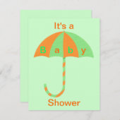 Sinaasappel en Groene Paraplu Baby Douche Uitnodig Kaart (Voorkant / Achterkant)