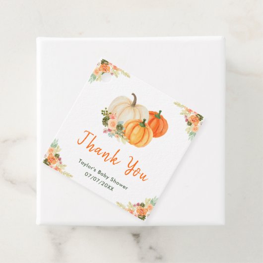 Sinaasappel en Groene Pompoenen Baby shower Dank u Bedankjes Labels (In situ)