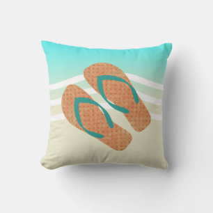 Sinaasappel en groene Teenslippers Aqua Beach Wave Buitenkussen