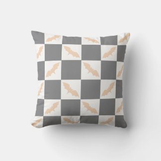 Sinaasappel en houtskool Bat Checkerboard Kussen