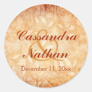 Sinaasappel en Ivoor Bloemen Envelop Seal Ronde Sticker