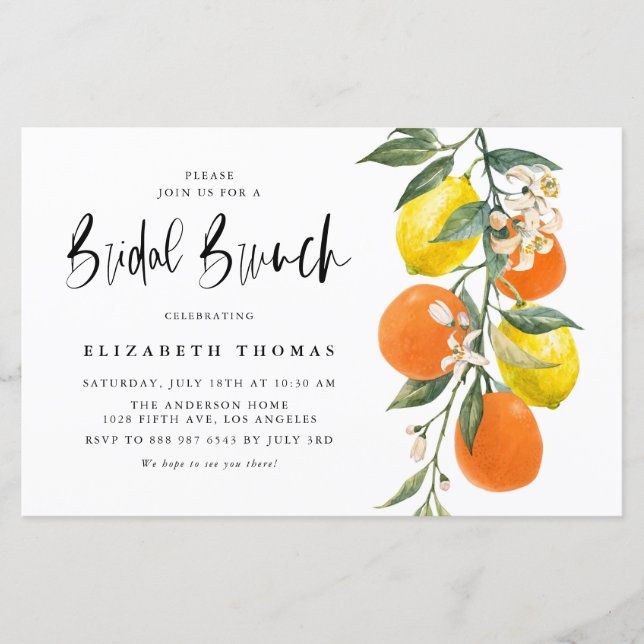 Sinaasappel en Lemon Bridal Brunch Invitation (Voorkant)