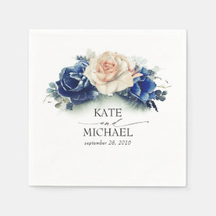 Sinaasappel en marineblauw bloemenbruiloft servet