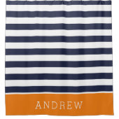 Sinaasappel en Navy Stripes Monogram Douchegordijn (Voorkant)