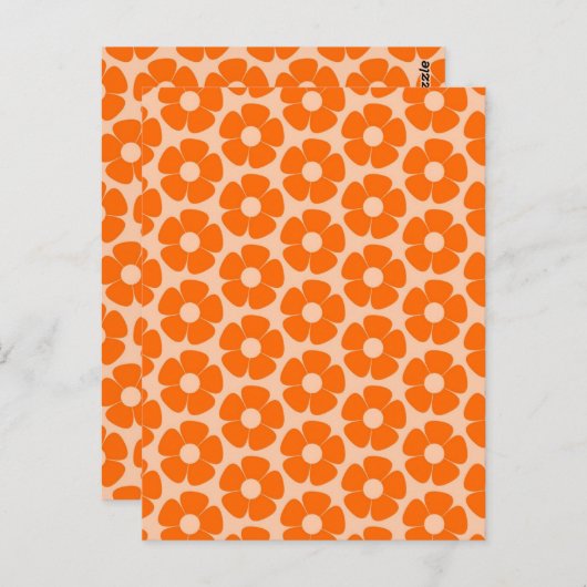 Sinaasappel en Peach Retro 60s Floral Pattern Briefkaart (Voorkant / Achterkant)