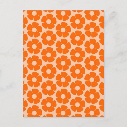 Sinaasappel en Peach Retro 60s Floral Pattern Briefkaart (Voorkant)