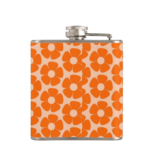 Sinaasappel en Peach Retro 60s Floral Pattern Heupfles (Achterkant)