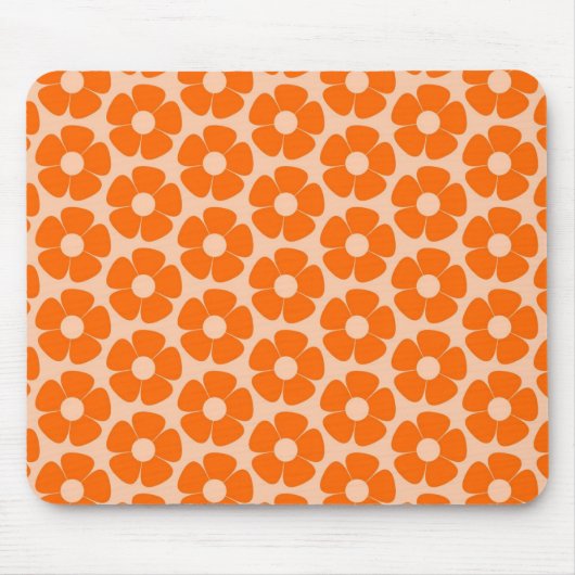 Sinaasappel en Peach Retro 60s Floral Pattern Muismat (Voorkant)