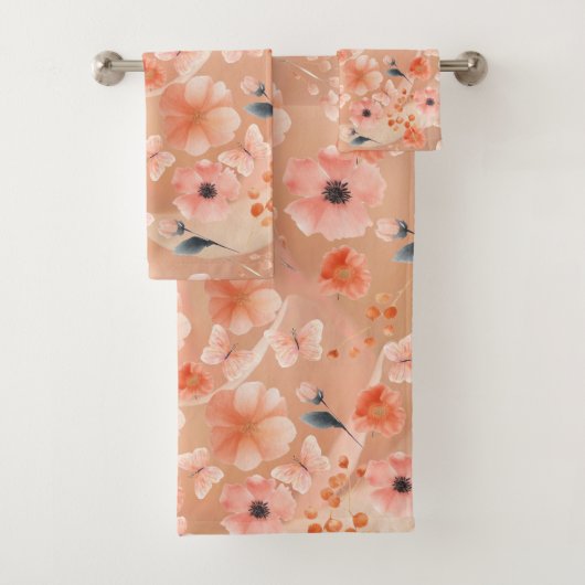 Sinaasappel en perzik bloemen en vlinders handdoek (Insitu)