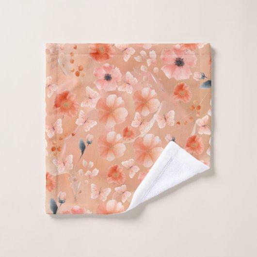 Sinaasappel en perzik bloemen en vlinders handdoek (Wasdoekje)
