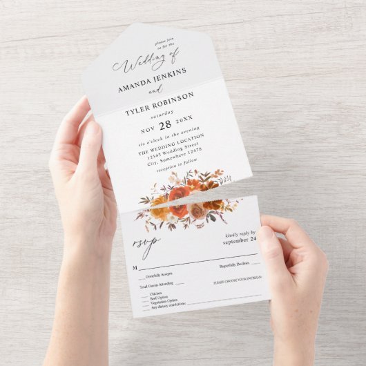 Sinaasappel en rode Herfst All In One Uitnodiging (Afscheurbaar)