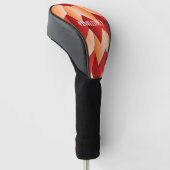Sinaasappel en rood art deco design golfheadcover (Schuin)
