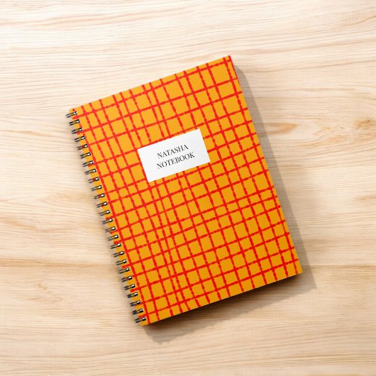 Sinaasappel en Rood Check Pattern Notitieboek Stat