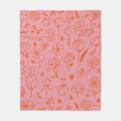 Sinaasappel en Roze Abstract Bloemen Botanische In Fleece Deken (Voorkant)