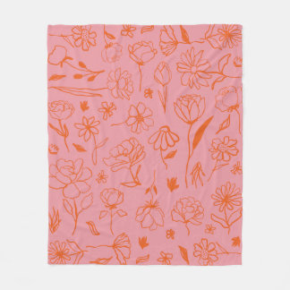Sinaasappel en Roze Abstract Bloemen Botanische In Fleece Deken
