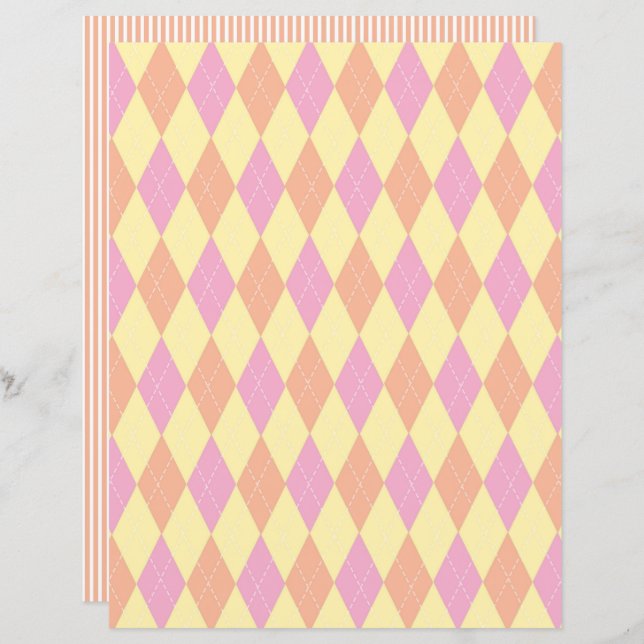 Sinaasappel en roze argyle en gestreept plakboek p (Voorkant / Achterkant)