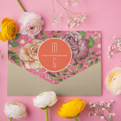 Sinaasappel en roze bloemenbruiloft all in one uitnodiging