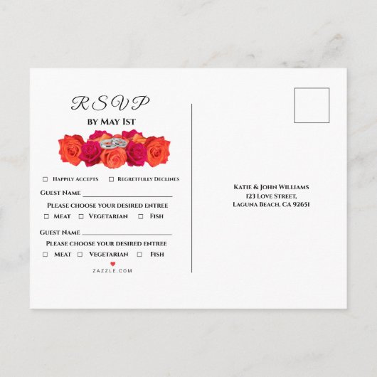 Sinaasappel en roze-bloesems en schittering- RSVP- Uitnodiging Briefkaart (Achterkant)