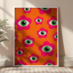 Sinaasappel en Roze BOHO Evil Eyes Poster