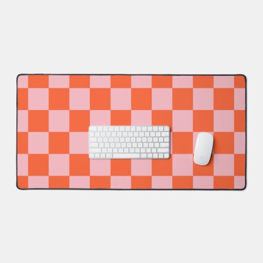 Sinaasappel en Roze Checkerboard Patroon Bureaumat (Keyboard & Muis)