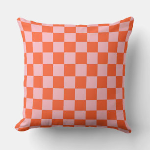 Sinaasappel en Roze Checkerboard Patroon Kussen