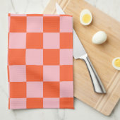 Sinaasappel en Roze Checkerboard Patroon Theedoek (Quarter Fold)