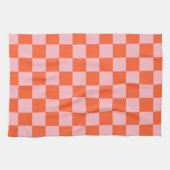Sinaasappel en Roze Checkerboard Patroon Theedoek (Horizontaal)