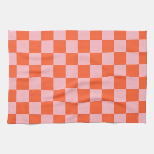 Sinaasappel en Roze Checkerboard Patroon Theedoek (Horizontaal)